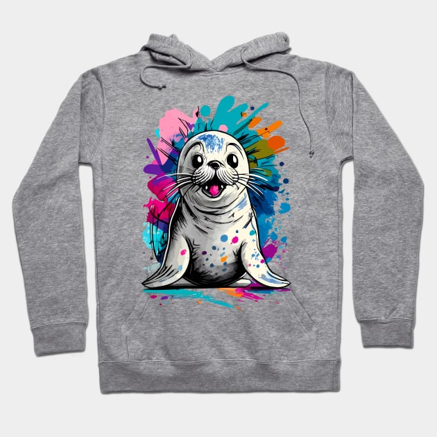 Seal Colourful - Cute Baby Seal - Marine Animal Hoodie by BigWildKiwi